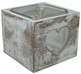 Dekorace svícen srdce patina dřevo - sklo