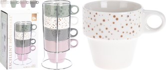 Hrnek 320 ml 4 ks v kovovém stojánku