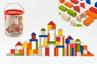 Kostky stavebnice dřevo 100ks + vkládačka v papírovém kbelíku 22x27x22cm 12m+ Kostky stavebnice dřevo 100ks + vkládačka v papírovém kbelíku 22x27x22cm 12m+