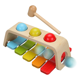 Zatloukačka/Xylofon 2v1 dřevo 29x18cm s kladívkem s koulemi v krabici 30x19x11cm 12m+