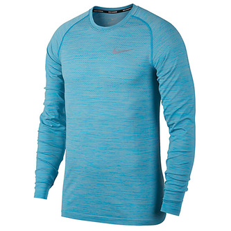 M NK DF KNIT TOP LS, 10 | RUNNING | MENS | LONG SLEEVE TOP | PALE GREY/VIVID SKY | S
