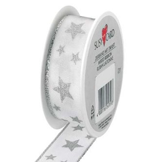 Stuha Hvězdy stříbrné s glitrem 2,5 cm x 2 m