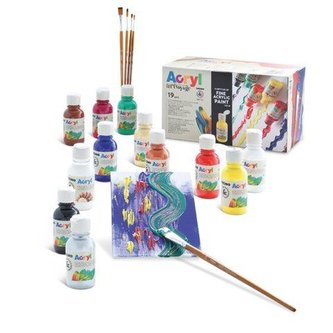 Akrylové barvy PRIMO, sada 11 x 125ml, 2x plátno, 5 štětců, lesklý lak