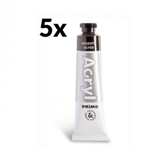 Akrylová barva PRIMO, 18ml, 5ks, stříbrná, tuby