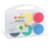Prstové barvy na textil PRIMO, sada 6 x 100g, kelímky, PP box