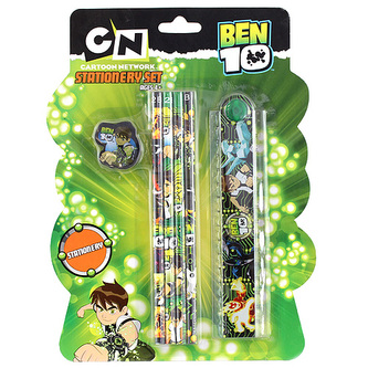 Školní sada Ben 10 6-dílná, 1x guma, 4x tužka, 1x pravítko s motivem Ben 10