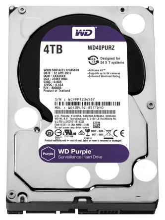 WD PURPLE 4TB / WD40PURZ / SATA 6Gb/s / Interní 3,5\" / 5400rpm / 64MB