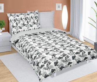 Povlečení krepové - jedna strana šedý květ, druhá strana šedý proužek - 140x220, 70x90 cm