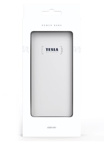 TESLA Power bank 4.000 SILVER/ 4000mAh/ micro USB kabel 5V/2,1A/ USB výstup 5V/2,1A/ Lightning adaptér/ Li-pol/ bílá