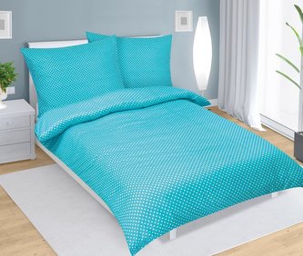 Povlečení bavlněný satén - puntík tyrkysový - 140x220, 70x90 cm