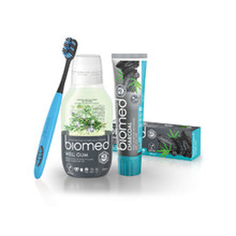 SPLAT Vánoční Biomed Charcoal zubní pasta 100 g & Well Gum ústní voda 250 ml s kartáčkem unisex