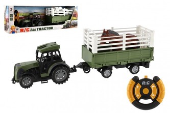 Traktor s vlekem RC plast 43cm 2,4GHz na dálk. ovl. na baterie 2 druhy v krabici 52x17x12cm