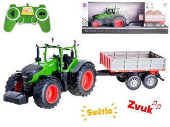 Traktor s vlekem RC plast 70cm 2,4GHz + dob. pack na bat. se světlem se zvukem v krab. 74x28x19cm