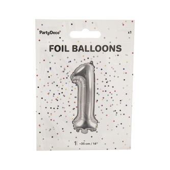 Balónek fólie číslo 1 stříbrný 35 cm