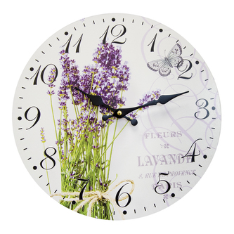Hodiny nástěnné dřevo lavender kytice pr. 34 cm