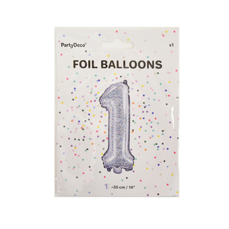 Balónek fólie číslo 1 stříbrný 35 cm