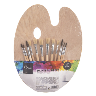 Paleta dřevo+štětce malířské sada 12 ks 25x31 cm