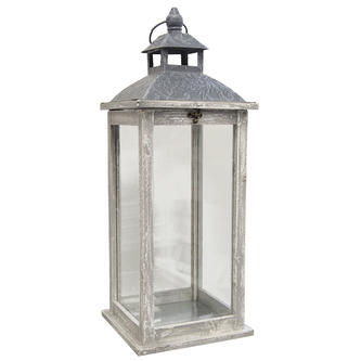 Lucerna dřevo/kov šedá velká 31x31x88 cm