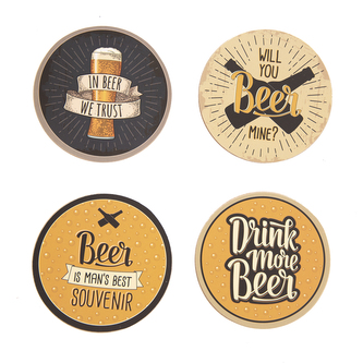 Podtácek korek BEER 4 ks pr. 10 cm