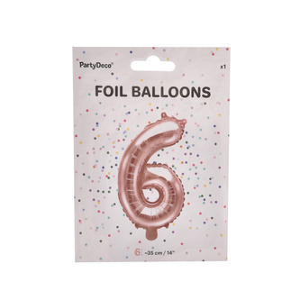 Balónek fólie číslo 6 perleť růžový 35 cm