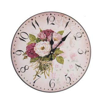 Hodiny nástěnné dřevo pivoňky pr. 34 cm