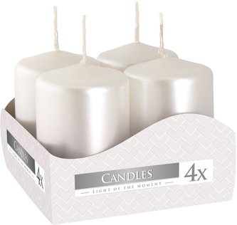Svíčka adv. válec bílá metalik 4 ks 4x6 cm