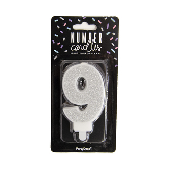 Svíčka dortová číslo 9 stříbrná 7 cm