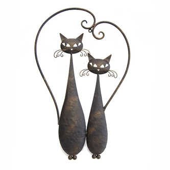 Kočka kov bílá/hnědá na zeď 32x52 cm