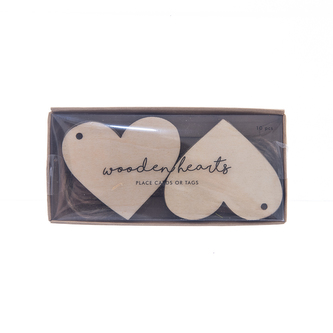 Jmenovka dřevo/provázek srdce béžová 10 ks 6x5 cm
