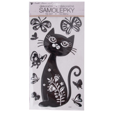 Samolepky na zeď kočka/motýl černá 24x47 cm