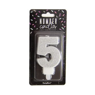 Svíčka dortová číslo 5 stříbrná 7 cm