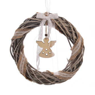 Věnec proutí anděl závěsný hnědý pr. 30 cm