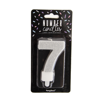 Svíčka dortová číslo 7 stříbrná 7 cm