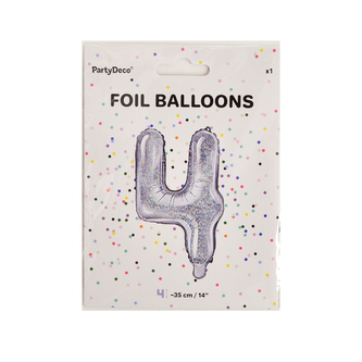 Balónek fólie číslo 4 stříbrný 35 cm