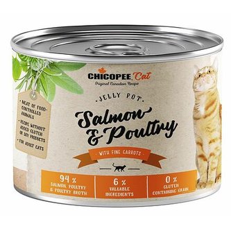 CHICOPEE ADULT JELLY losos, drůbeží konzerva pro kočky 195 g - DOPRODEJ