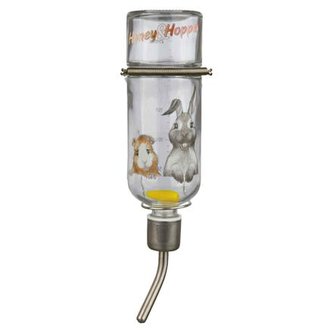 Skleněná napáječka Honey & Hopper s kovovým pítkem pro morčata  250 ml