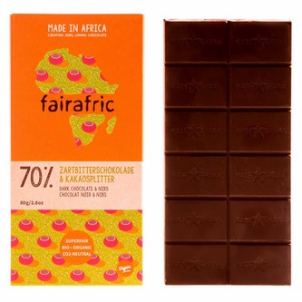 Fairafric Bio hořká čokoláda s kousky kakaových bobů, vyrobená v Ghaně, 80 g
