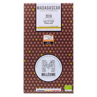 Millésime Chocolat Bio mléčná čokoláda s pralinkovou náplní Madagaskar 55 %, 70 g