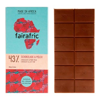 Fairafric Bio mléčná čokoláda se 43 % kakaa, vyrobená v Ghaně, 80 g