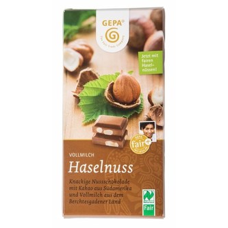 Gepa Bio mléčná čokoláda s celými lískovými oříšky, 100 g