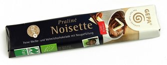 Gepa Bio bílá a mléčná pralinková tyčinka s lískooříškovým nugátem, 37,5 g