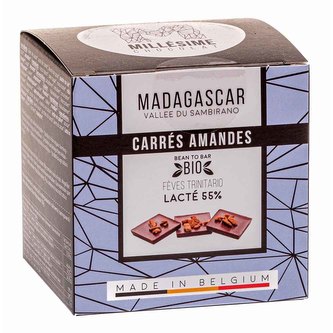 Millésime Chocolat Bio mléčné napolitánky s mandlemi Madagaskar 55 %, 75 g
