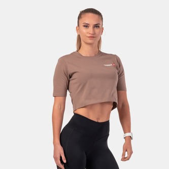 Dámské tričko Crop Top Minimalist Logo Brown - NEBBIA - Velikost S