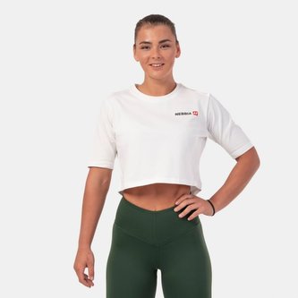 Dámské tričko Crop Top Minimalist Logo Cream - NEBBIA - Velikost XS