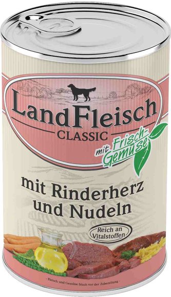 Landfleisch Dog Classic hovězí srdce s těstovinou 400g Landfleisch Dog Classic hovězí srdce s těstovinou 400g