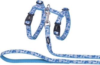 Nobby Camouflage postroj s vodítkem pro velké kočky světle modrý XL
