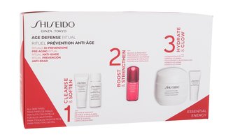 Shiseido Essential Energy denní pleťový krém Essential Energy Moisturizing Cream 50 ml + čisticí pěna Clarifying Cleansing Foam 5 ml + pleťová emulze Treatment Softener Enriched 7 ml + pleťové sérum Ultimune Power Infusing Concentrate 10 ml + oční sérum E