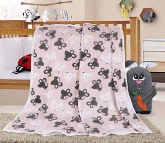 ELLA  dětská přikrývka - myšky šedé na bílém podkladu - 75x100 cm