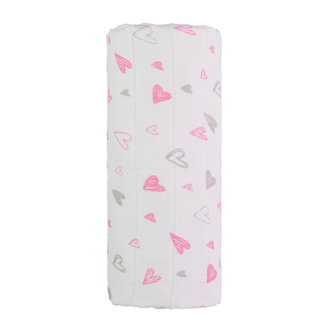 Velká bavlněná TETRA osuška, pink hearts / růžová srdíčka