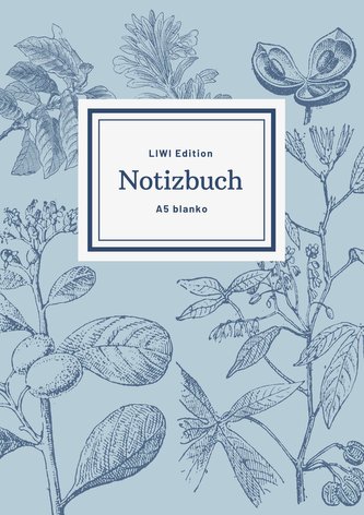Notizbuch schön gestaltet mit Leseband - A5 Hardcover blanko - 100 Seiten 90g/m² - floral hellblau